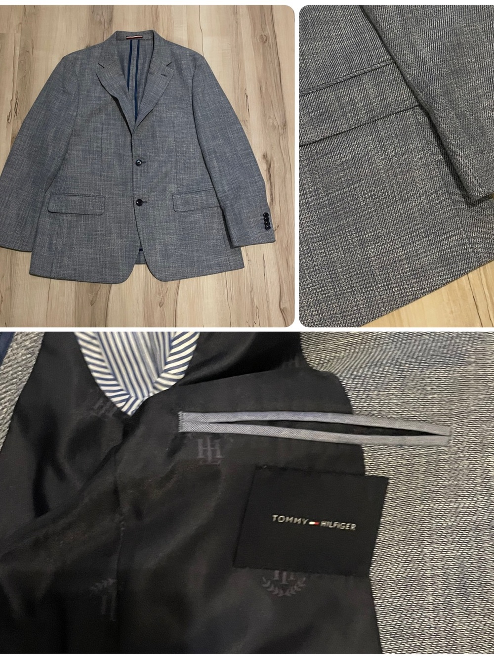 Tommy Hilfiger Black Melange Two Button Sport Coat/Blazer Size 40S Black White